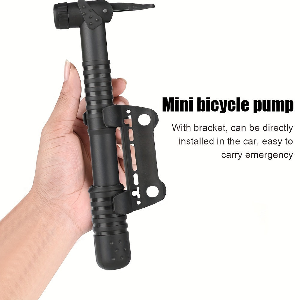 Portable Mini Bike Pump With Bracket, 120 PSI, Dual Valve Compatible With Presta & Schrader, Lightweight, Easy To Install, Bicycle Hand Pump For Road & Mountain Bikes