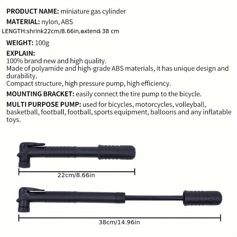 Portable Mini Bike Pump With Bracket, 120 PSI, Dual Valve Compatible With Presta & Schrader, Lightweight, Easy To Install, Bicycle Hand Pump For Road & Mountain Bikes