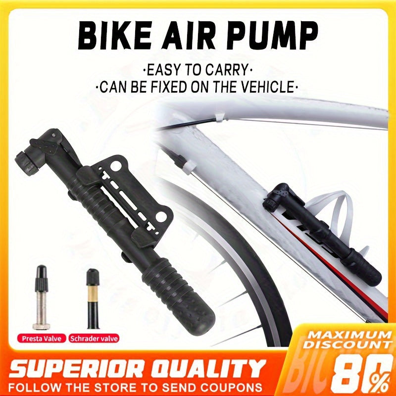 Portable Mini Bike Pump With Bracket, 120 PSI, Dual Valve Compatible With Presta & Schrader, Lightweight, Easy To Install, Bicycle Hand Pump For Road & Mountain Bikes