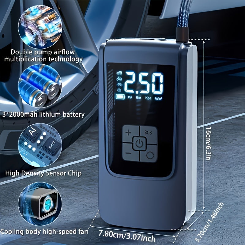 On-The-Go Essential, Versatile Portable Air Pump with LED Light - USB Rechargeable, Ideal for Cars, Motorcycles, Bikes, Sports Balls & Inflatables