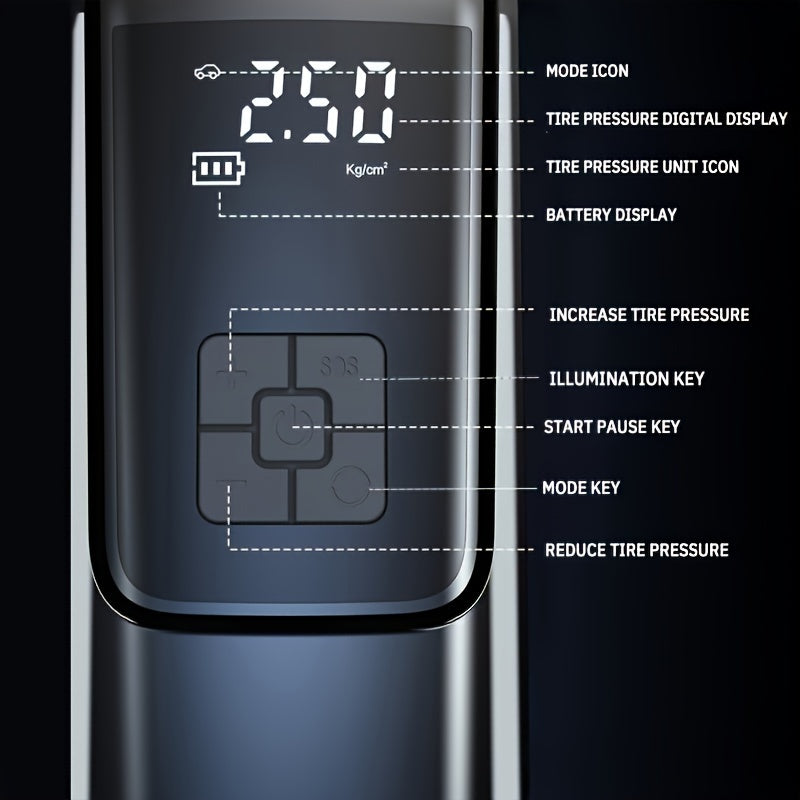 On-The-Go Essential, Versatile Portable Air Pump with LED Light - USB Rechargeable, Ideal for Cars, Motorcycles, Bikes, Sports Balls & Inflatables