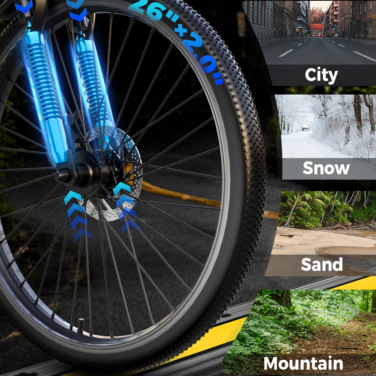 G26 749W/500-750W Peak Motor Electric Bike for Adults - 55-Mile Range 25 MPH Heavy-Duty E-Bike, 26" All-Terrain Tire-like Carbon Wheel, 480Wh Removable Battery, 7-Speed & Front Suspension, White/Black ( Plug) - Ebike for Comm