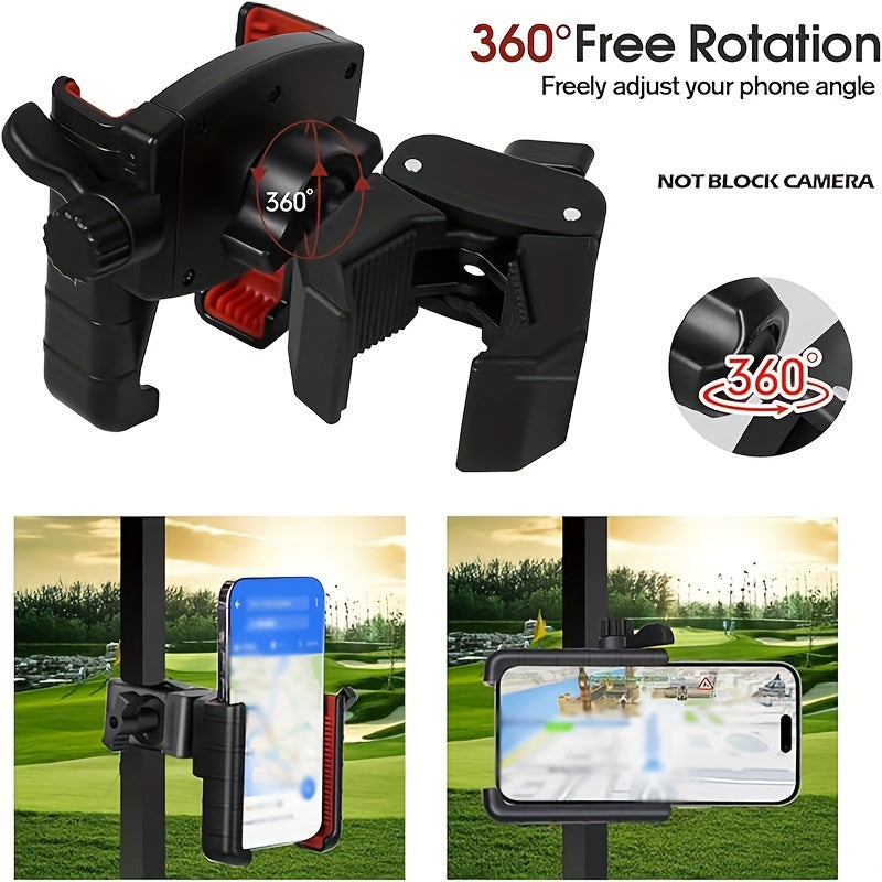 360° Free Rotation Universal Golf Cart Phone Holder - Suitable for Electric Bikes, Motorcycles, and Square Poles - ABS Material - Perfect for a Worry-Free Golf Journey