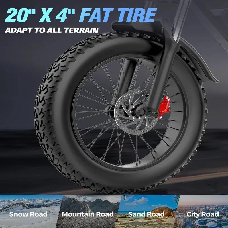 Ebike, Q20, 20-inch urban commuter electric bike, high carbon steel frame, 7-speed transmission, 750W motor, 48V-20ah battery