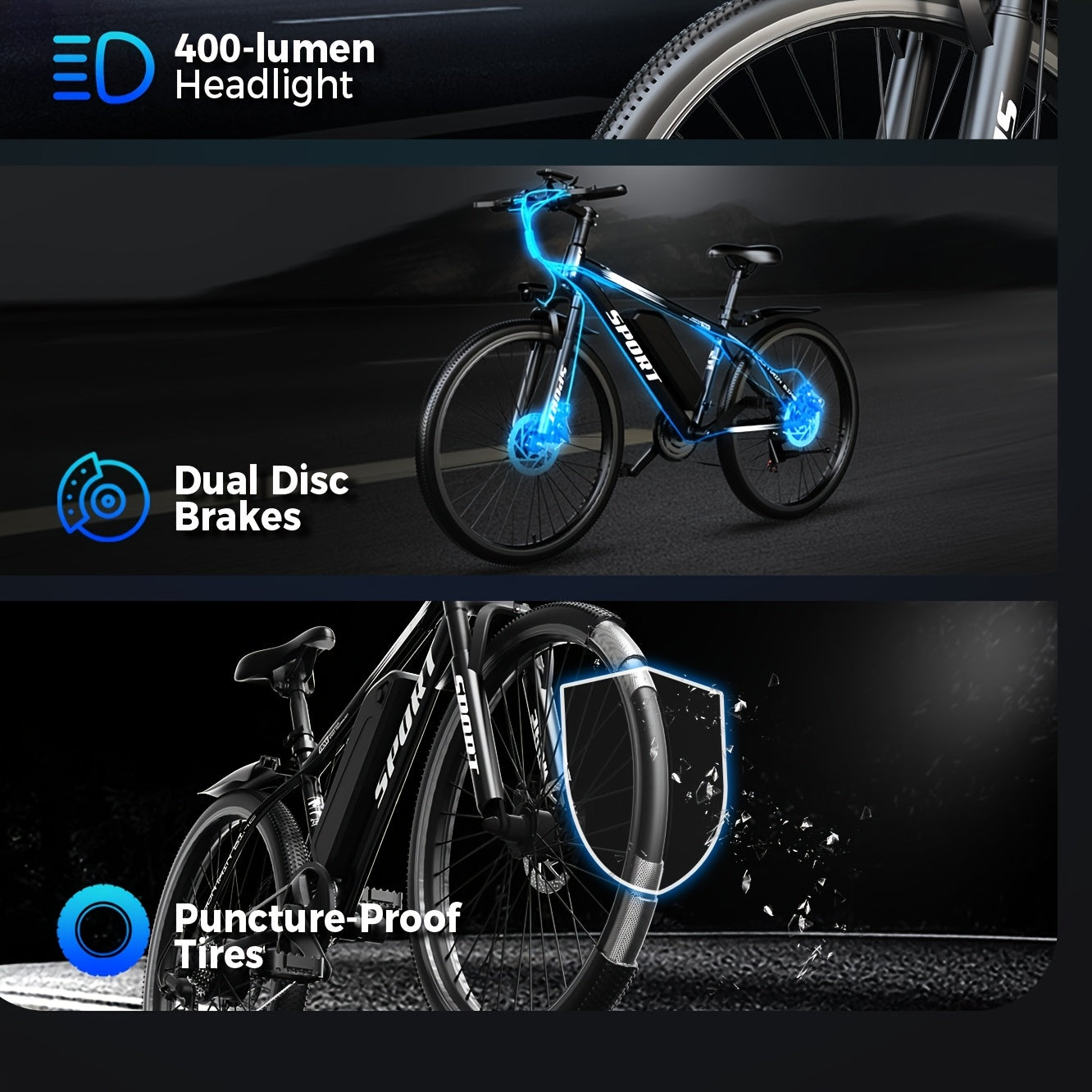 G26 749W/500-750W Peak Motor Electric Bike for Adults - 55-Mile Range 25 MPH Heavy-Duty E-Bike, 26" All-Terrain Tire-like Carbon Wheel, 480Wh Removable Battery, 7-Speed & Front Suspension, White/Black ( Plug) - Ebike for Comm