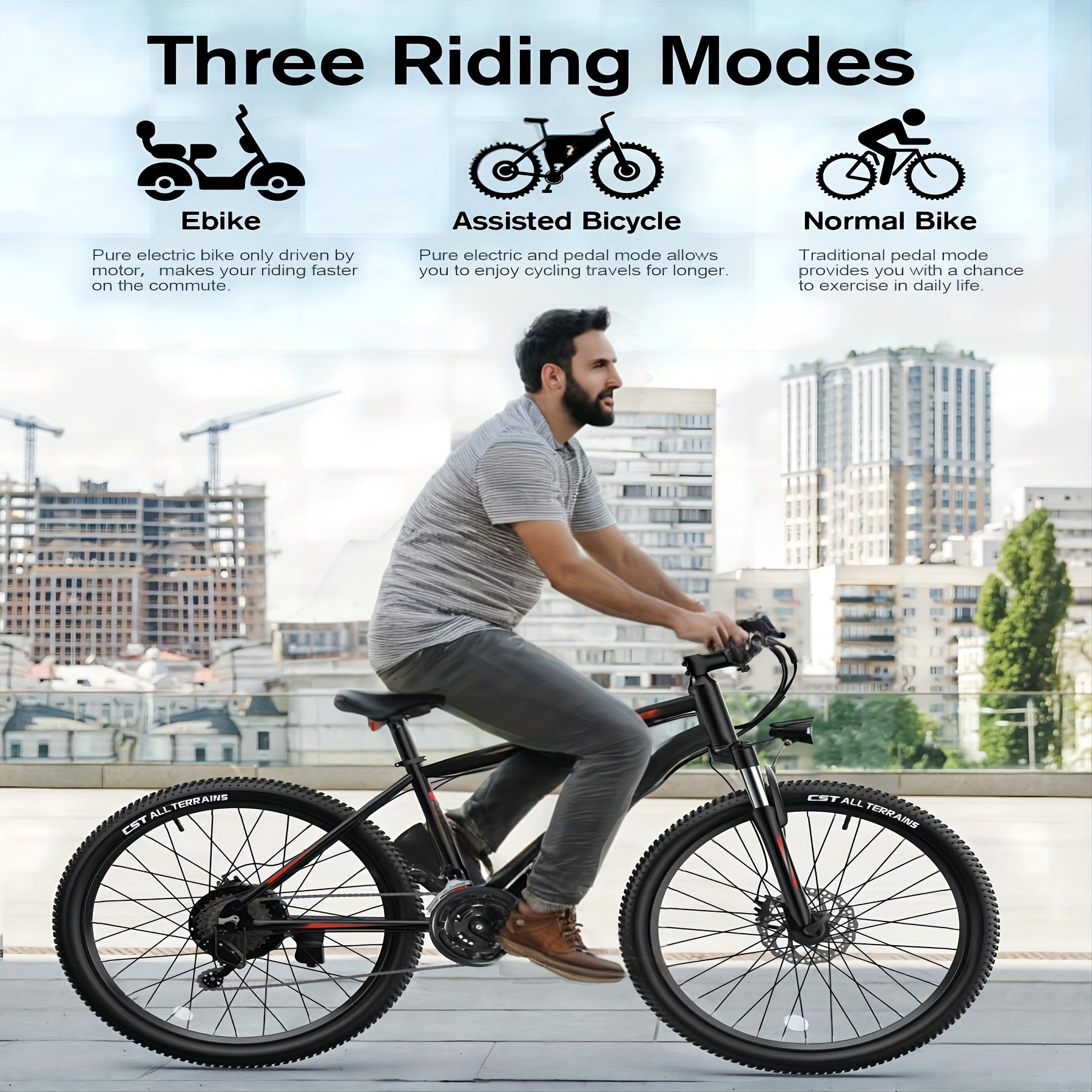 26" Adult Electric Mountain Bike, Powerful 36V 374Wh Removable Battery, 500W Peak Motor Electric Bicycle, 21-Speed Gear System, Up To 50 Miles Range, 20MPH Max Speed Commuter Ebike