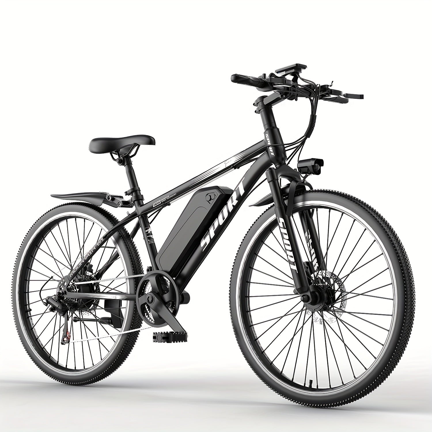 G26 749W/500-750W Peak Motor Electric Bike for Adults - 55-Mile Range 25 MPH Heavy-Duty E-Bike, 26" All-Terrain Tire-like Carbon Wheel, 480Wh Removable Battery, 7-Speed & Front Suspension, White/Black ( Plug) - Ebike for Comm