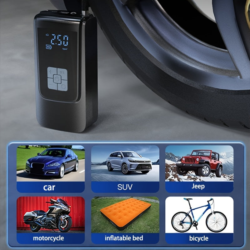On-The-Go Essential, Versatile Portable Air Pump with LED Light - USB Rechargeable, Ideal for Cars, Motorcycles, Bikes, Sports Balls & Inflatables