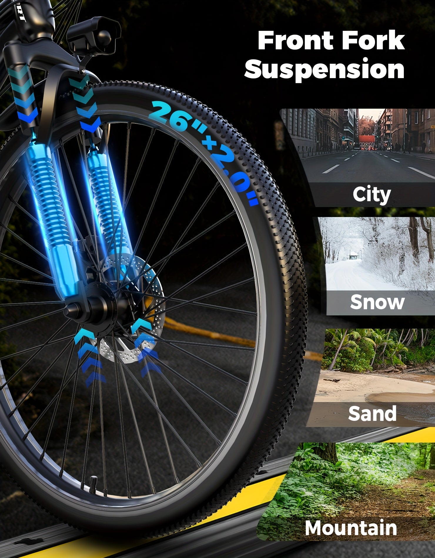 G26 749W/500-750W Peak Motor Electric Bike for Adults - 55-Mile Range 25 MPH Heavy-Duty E-Bike, 26" All-Terrain Tire-like Carbon Wheel, 480Wh Removable Battery, 7-Speed & Front Suspension, White/Black ( Plug) - Ebike for Comm